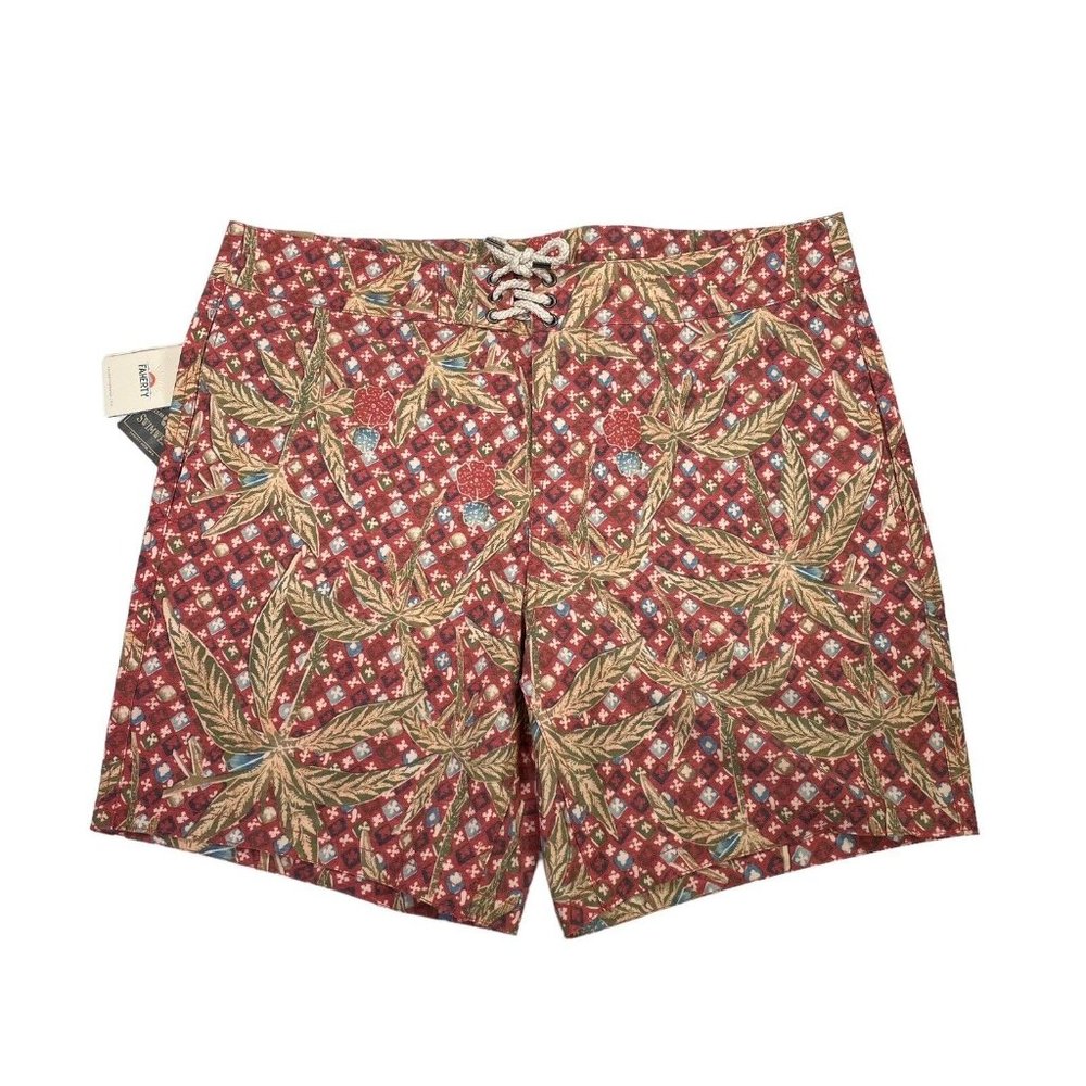 Faherty Classic BoardShorts 7”- Red Palm Batik NWT- MSRP $98- Mens Size 35